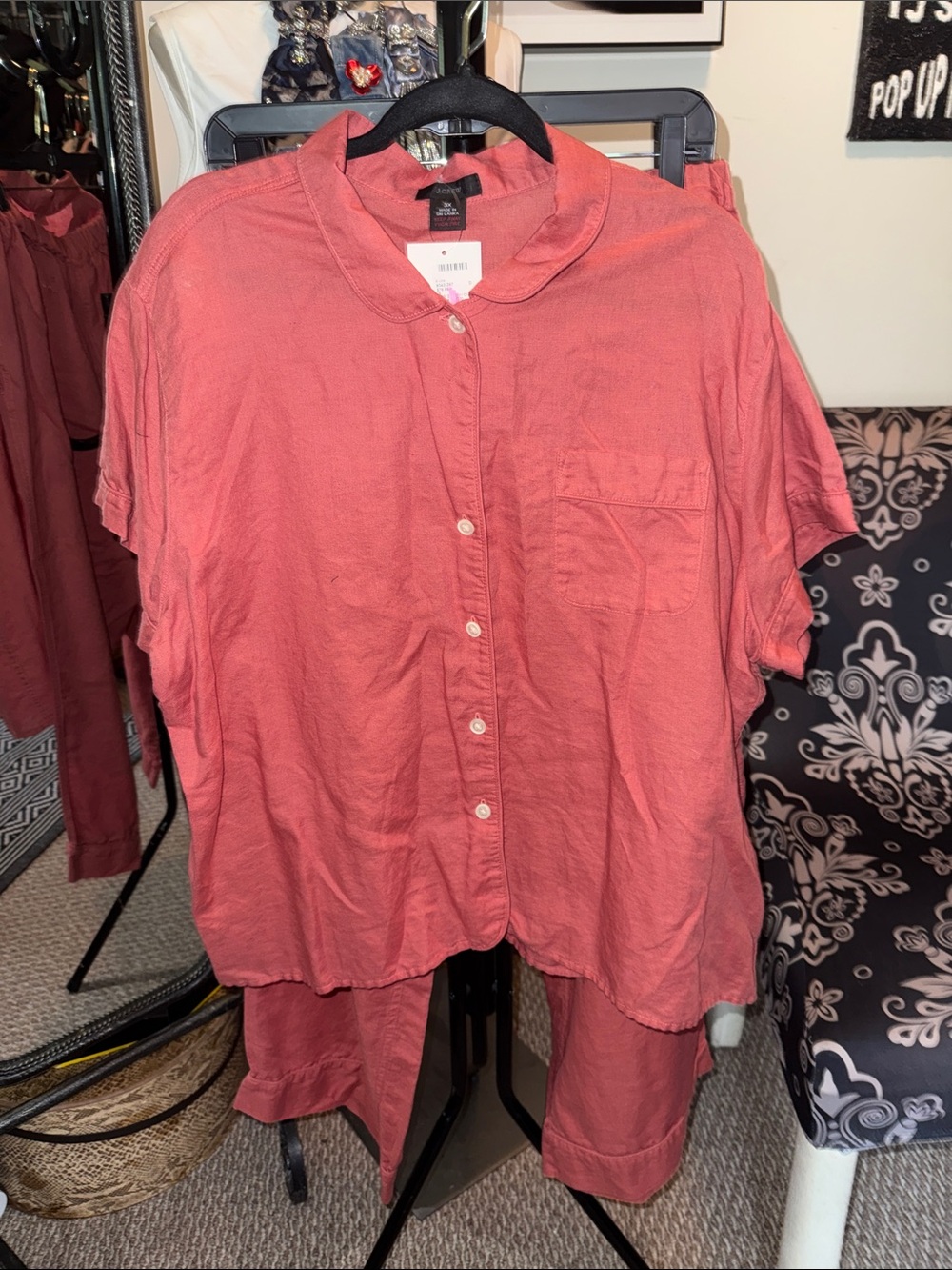 J. Crew Coral Button-Front Short-Sleeve Top and Pants Set